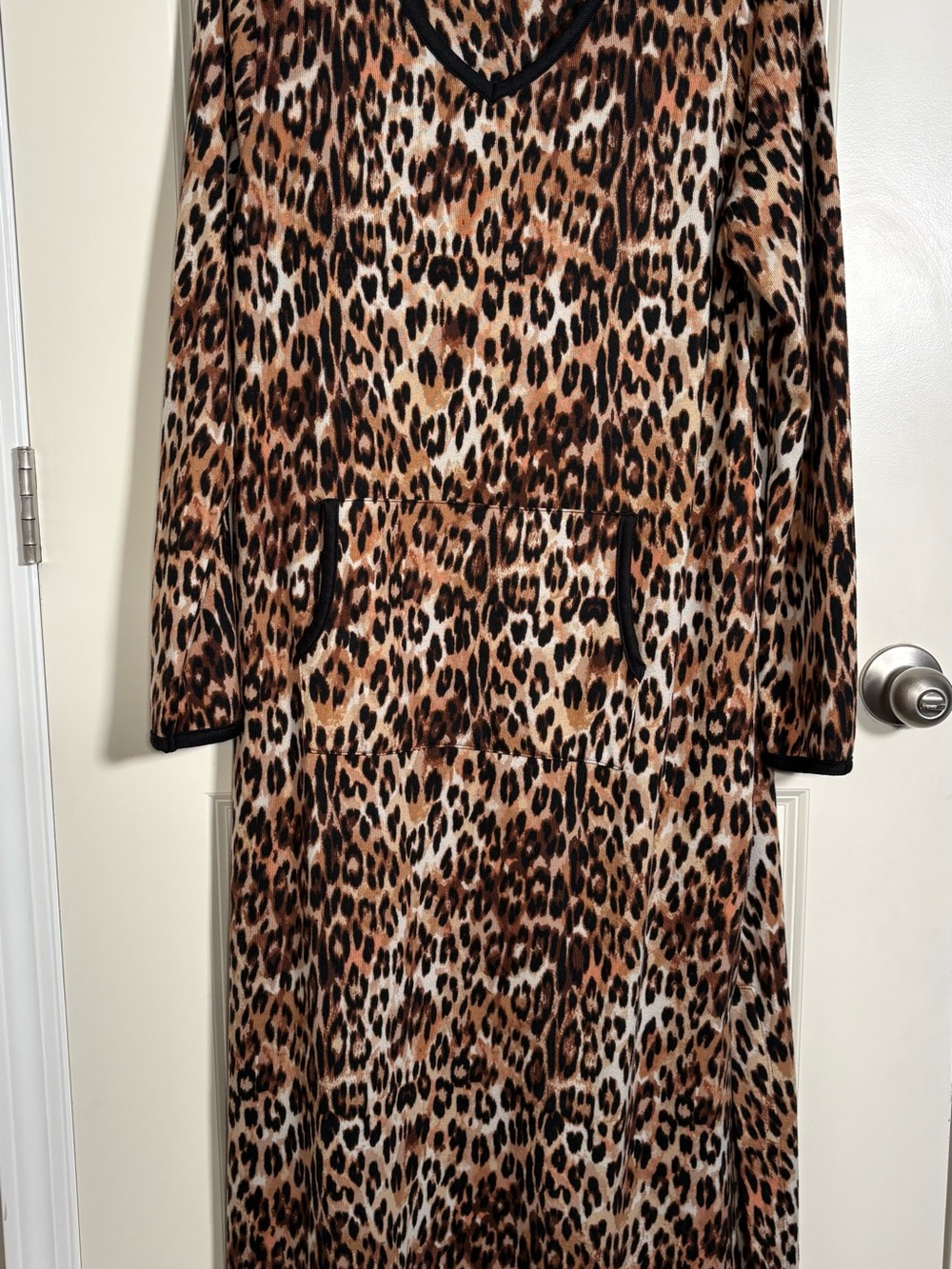 Cuddl Duds Leopard Print V-Neck Long Sleeve Nightgown in Brown/Tan/Black
